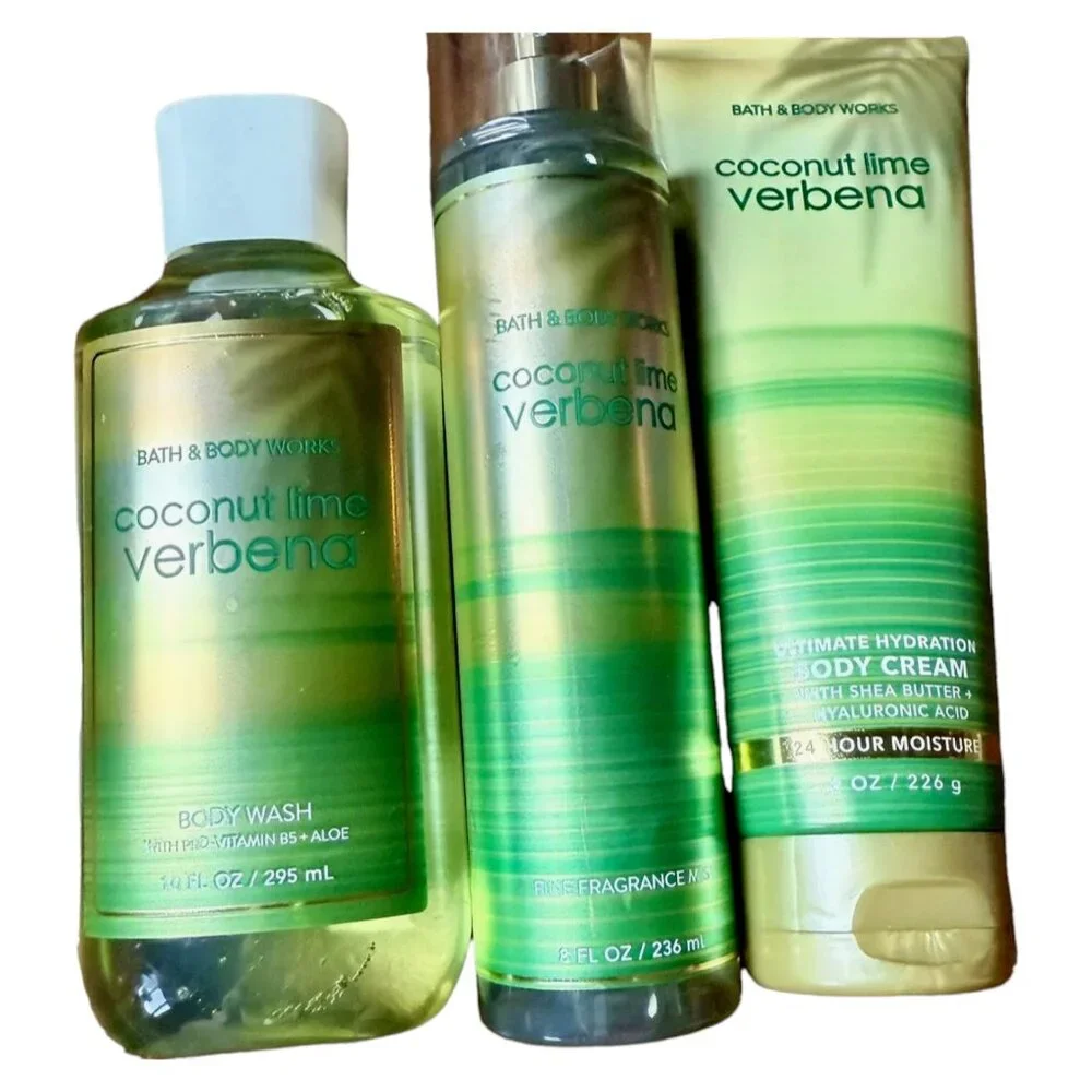 Bath Body Works COCONUT LIME VERBENA Spray Shower Gel Body Cream 8oz 3pc…